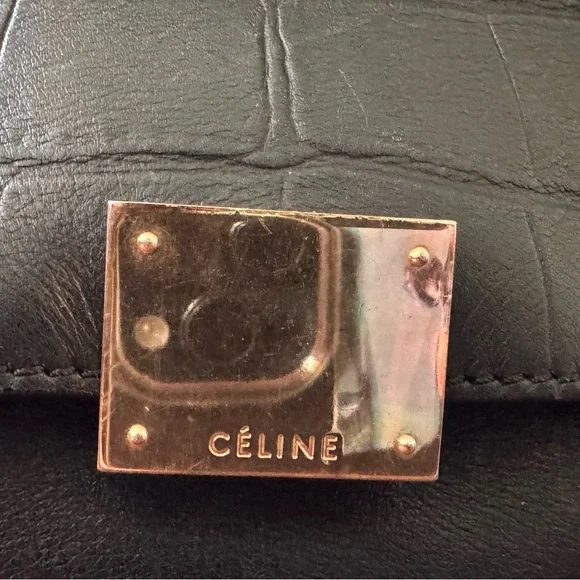 Celine Trapeze Black Croc-Embossed Shoulder Bag - Picture 2 of 6